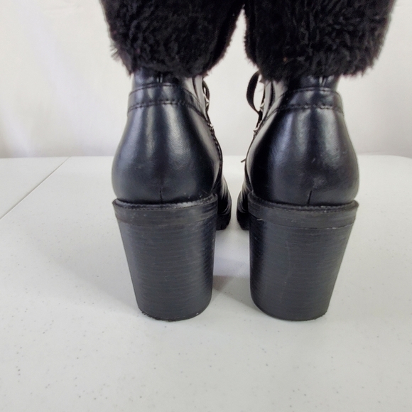 Guess Galway Leather Faux Fur Ankle Boot Size 10 Black Combat Bootie Lug Sole - Picture 5 of 15
